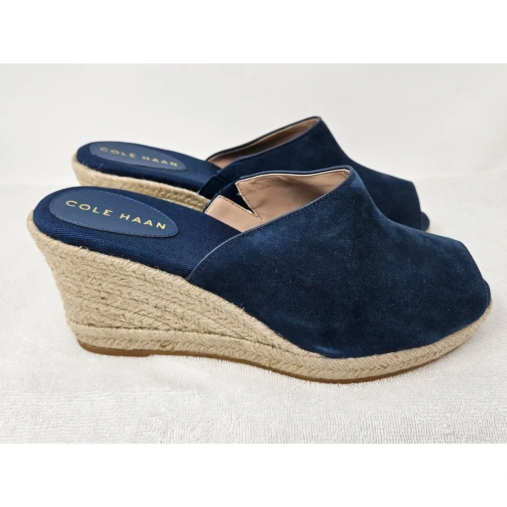 Cole Haan Southcrest Mule Blue Suede Espadrille Women's 11B Sandals W31551 NEW